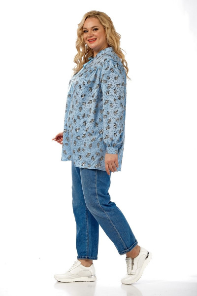 Блуза свободного кроя из шифона с женственной сборкой Michel chic 760 голубой - фото 4