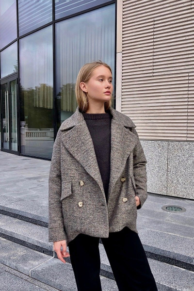 Трендовый двубортный кардиган свободного кроя с пиджачным воротником i3i Fashion 503 серо-коричневый_меланж - фото 2