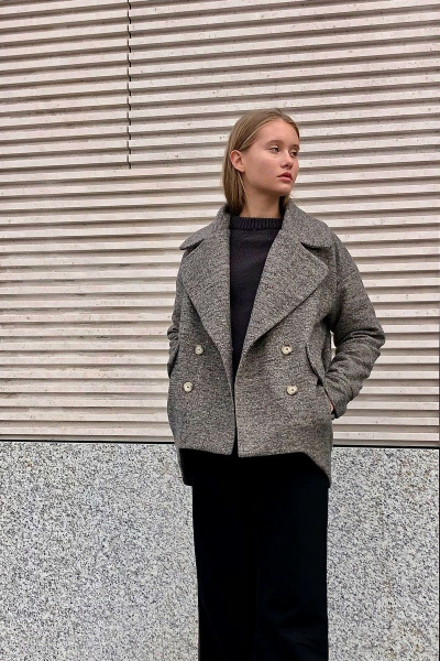 Трендовый двубортный кардиган свободного кроя с пиджачным воротником i3i Fashion 503 серо-коричневый_меланж - фото 1