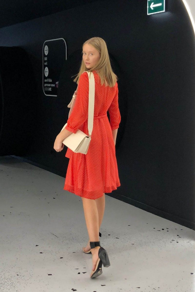 Классическое платье в белый горошек с съемным поясом и рукавом 3/4 i3i Fashion 102/2 красный_горох - фото 4
