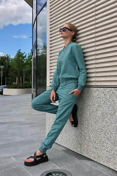 Демисезонный костюм бомбер с брюками и карманами i3i Fashion 400/1 мята - фото 3