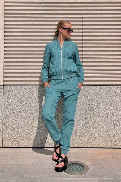 Демисезонный костюм бомбер с брюками и карманами i3i Fashion 400/1 мята - фото 1