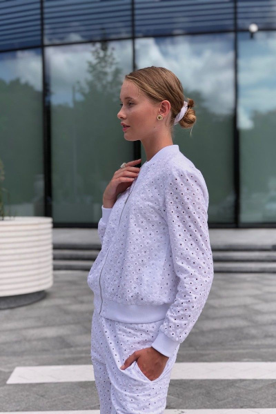 Демисезонный костюм бомбер с брюками и карманами i3i Fashion 400/2 белый - фото 3
