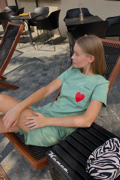 Трикотажный комплект футболка с карманом и шорты i3i Fashion 402/3 киви - фото 3