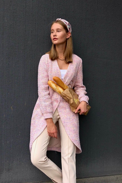 Кардиган на подкладке прямого силуэта с карманами и пуговицами i3i Fashion 502/1 розовый - фото 2