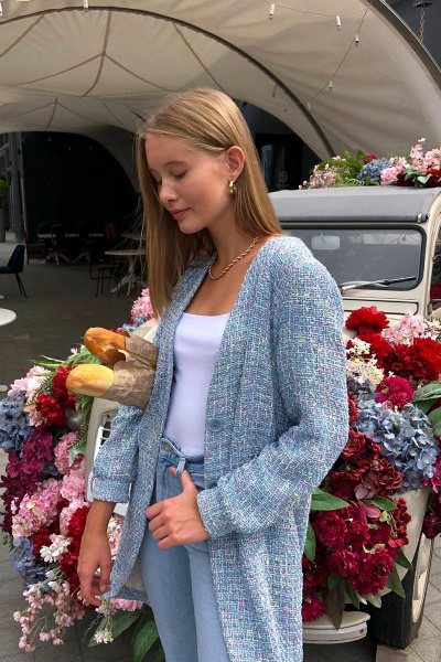 Легкий голубой кардиган на подкладке с карманами i3i Fashion 502/2 голубой - фото 5