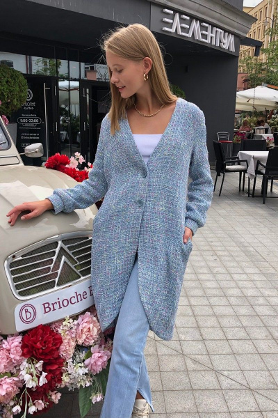 Легкий голубой кардиган на подкладке с карманами i3i Fashion 502/2 голубой - фото 4