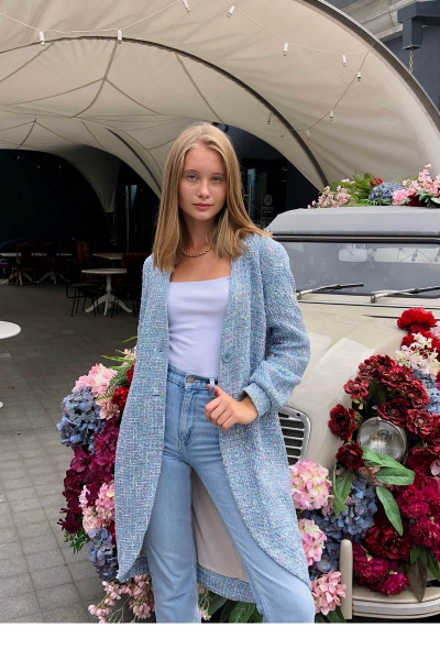 Легкий голубой кардиган на подкладке с карманами i3i Fashion 502/2 голубой - фото 3