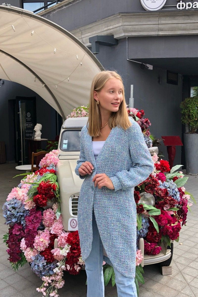 Легкий голубой кардиган на подкладке с карманами i3i Fashion 502/2 голубой - фото 1