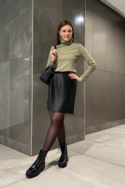 Джемпер зеленый с воротником и длинным руковом i3i Fashion 601/2 оливка - фото 1