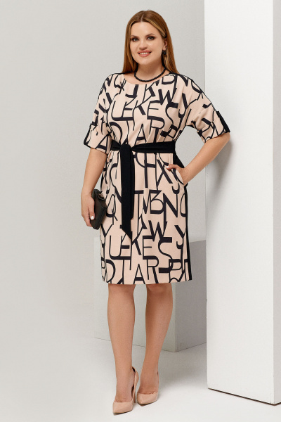 Летнее платье с карманами и поясом из трикотажа Панда 128080w черный - фото 2