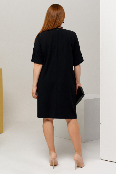 Летнее платье с карманами и поясом из трикотажа Панда 128080w черный - фото 5