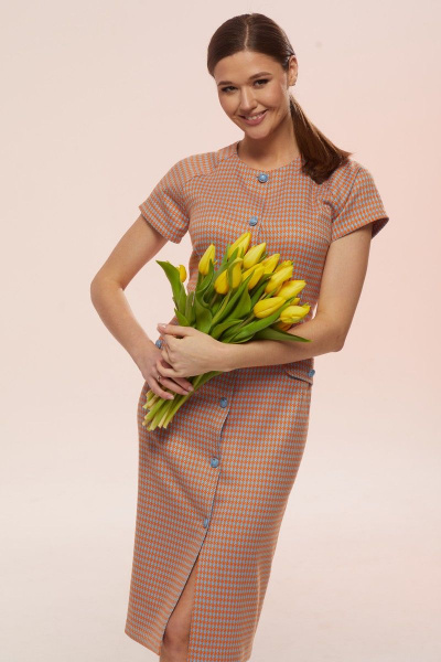 Мультиколор платье с пуговицами и облегающим силуэтом Ларс Стиль 754 - фото 2