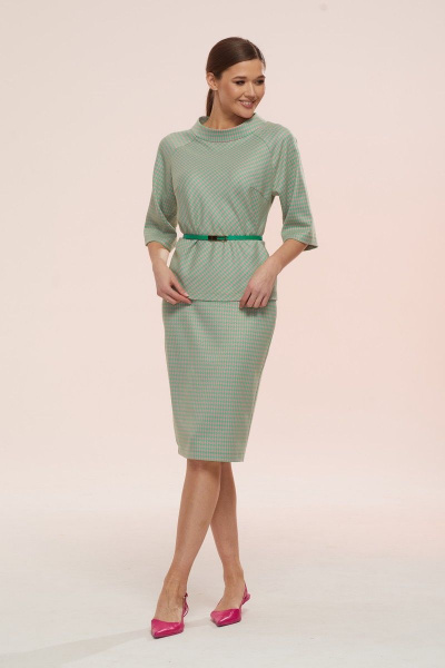 Зеленый комплект из костюмной ткани: блузка и зауженная юбка Ларс Стиль 752 - фото 1