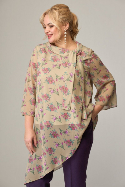 Нежная шифоновая блуза с завязками и асимметричным кроем Angelina & Сompany 792 - фото 2