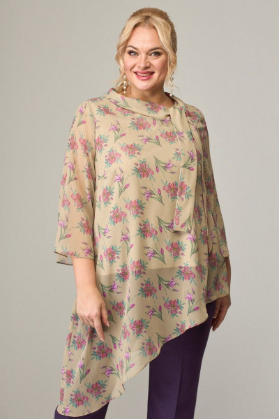 Нежная шифоновая блуза с завязками и асимметричным кроем Angelina & Сompany 792 - фото 1