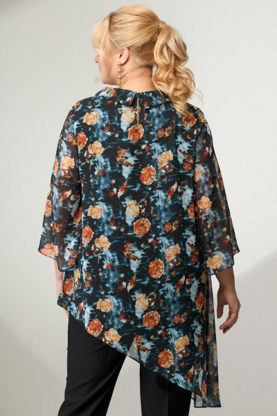 Мультиколорная шифоновая блузка с асимметричной линией и завязками Angelina & Сompany 799 - фото 3