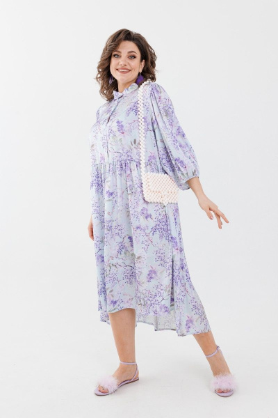 Оверсайз платье длинное с длинным спинког и сборками Anelli 1312 лаванда - фото 1