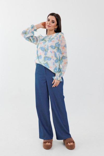 Блуза свободного кроя с рюшей и отложным воротником Anelli 1268 мозаика - фото 3