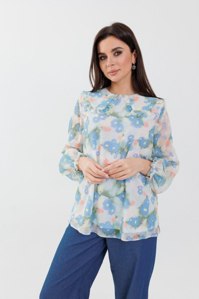 Блуза свободного кроя с рюшей и отложным воротником Anelli 1268 мозаика - фото 1