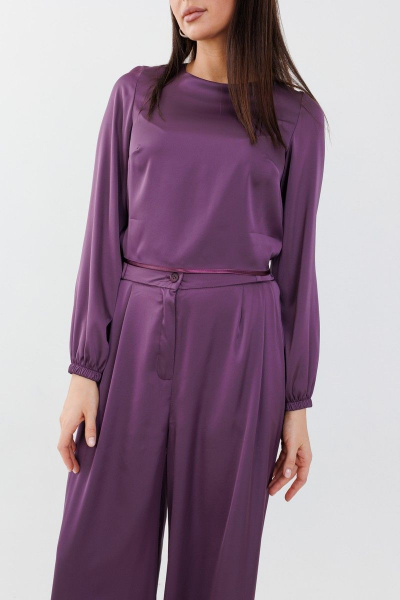 Блуза фиолетовая с декоративными шнурами и воротником-стойкой Anelli 1288.1 фиолет - фото 3