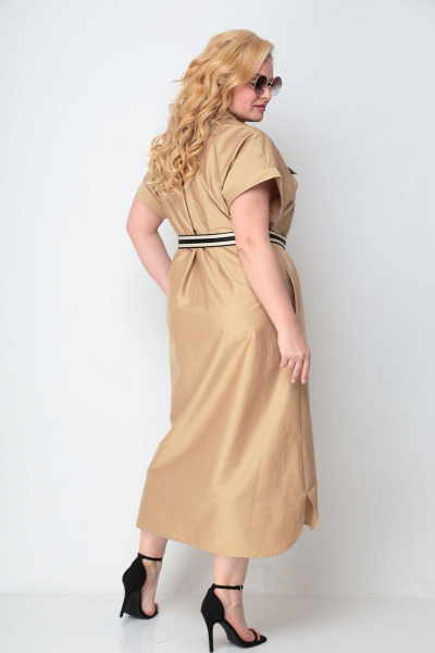 Летнее рубашечное платье из хлопка с разрезами и поясом Michel chic 993/1 песочный - фото 4
