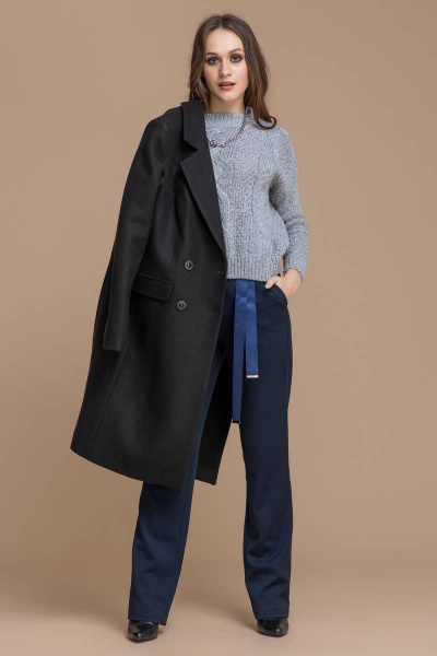 Демисезонное пальто из пальтовой ткани для повседневного стиля Domna 8310 черный(170) - фото 3