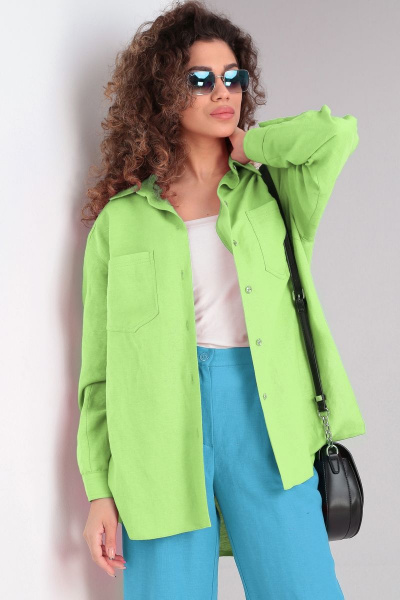 Зеленая льняная рубашка с накладными карманами DOGGI 080/1 лайм - фото 1