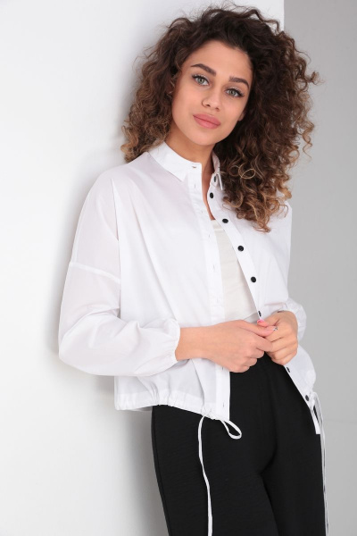 Белая льняная блузка с кулиской и сборками DOGGI 092/1 белый - фото 1