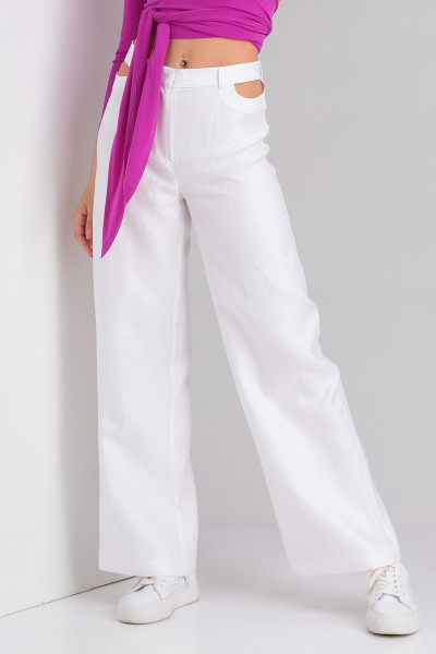 Льняные широкие брюки с просветами и шлевками DOGGI 0101/1 - фото 1