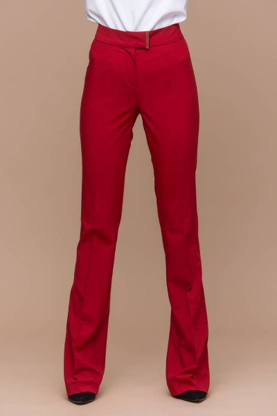 Красные клёш брюки с высокой талией из текстиля Domna 12094 темно-красный(164) - фото 3