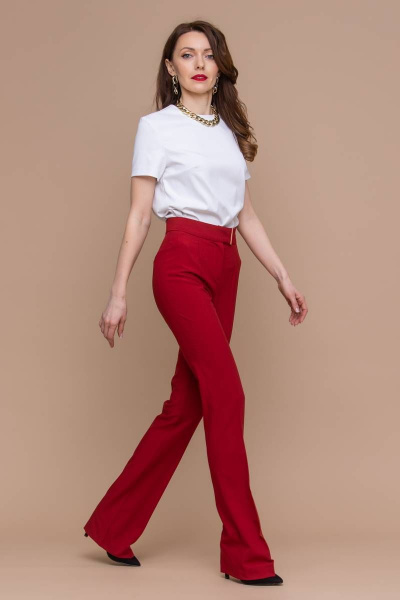 Красные клёш брюки с высокой талией из текстиля Domna 12094 темно-красный(164) - фото 1