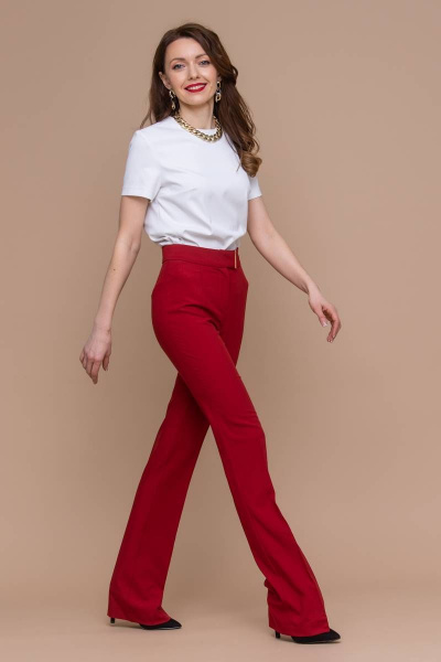Красные клёш брюки с высокой талией из текстиля Domna 12094 темно-красный(170) - фото 8