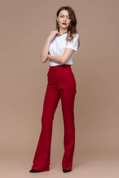 Красные клёш брюки с высокой талией из текстиля Domna 12094 темно-красный(170) - фото 6