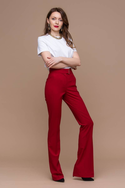 Красные клёш брюки с высокой талией из текстиля Domna 12094 темно-красный(170) - фото 5