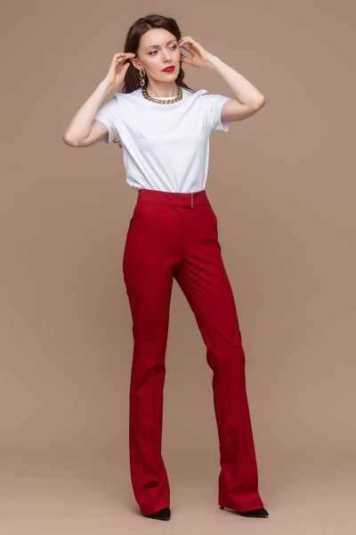 Красные клёш брюки с высокой талией из текстиля Domna 12094 темно-красный(170) - фото 4