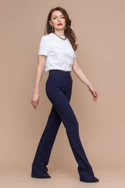 Синие клёш брюки с высокой талией из текстиля Domna 12094 темно-синий(164) - фото 6