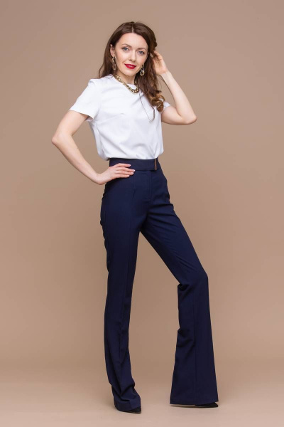 Синие клёш брюки с высокой талией из текстиля Domna 12094 темно-синий(164) - фото 1