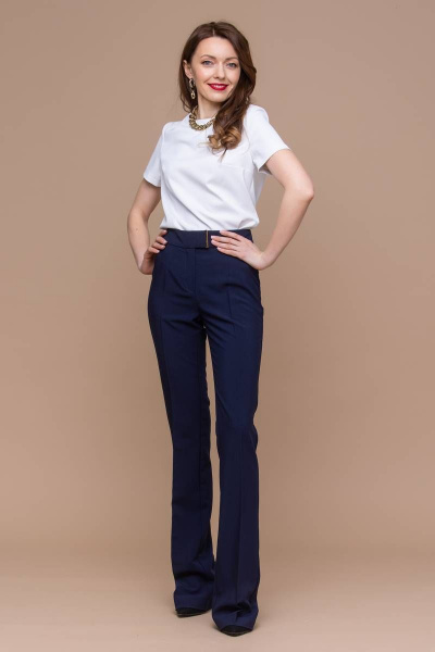 Синие клёш брюки из текстиля с декоративным поясом Domna 12094 темно-синий(170) - фото 8