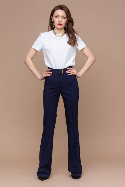 Синие клёш брюки из текстиля с декоративным поясом Domna 12094 темно-синий(170) - фото 6
