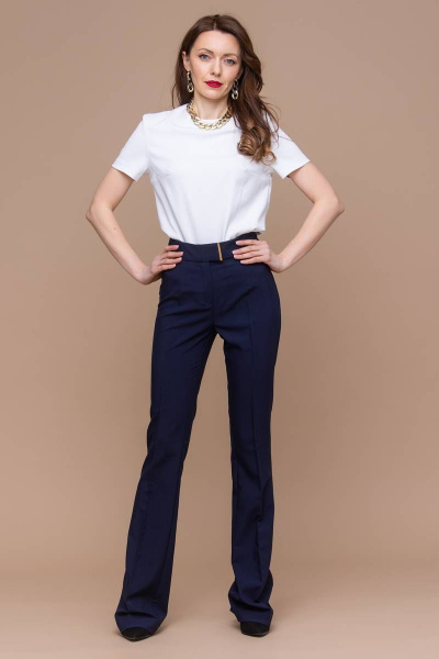 Синие клёш брюки из текстиля с декоративным поясом Domna 12094 темно-синий(170) - фото 3