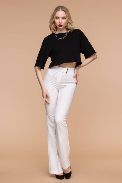 Белые клёш брюки с высокой талией из текстиля Domna 12094 молочный(170) - фото 6