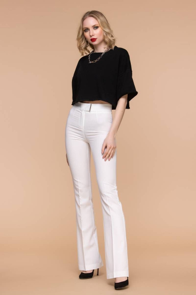 Белые клёш брюки с высокой талией из текстиля Domna 12094 молочный(170) - фото 5