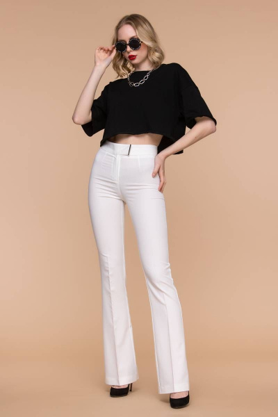 Белые клёш брюки с высокой талией из текстиля Domna 12094 молочный(170) - фото 4