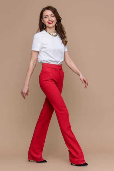 Красные клёш брюки из текста для делового образа Domna 12094 красный(164) - фото 8
