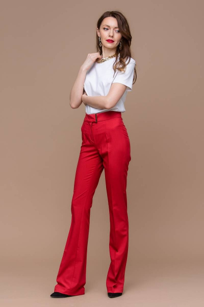 Красные клёш брюки из текста для делового образа Domna 12094 красный(164) - фото 6