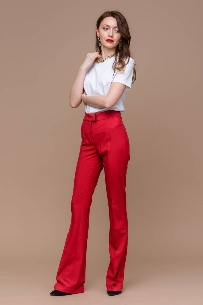 Красные клёш брюки из текста для делового образа Domna 12094 красный(164) - фото 5