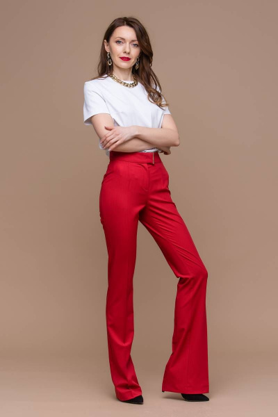 Красные клёш брюки из текста для делового образа Domna 12094 красный(164) - фото 1