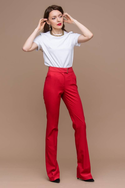 Красные клёш брюки из текста для делового образа Domna 12094 красный(164) - фото 4