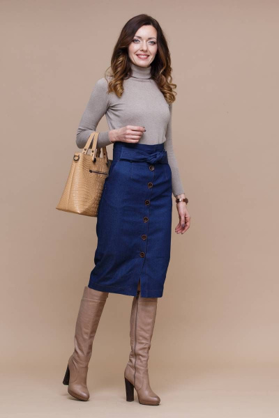 Юбка синяя джинсовая в деловом стиле с длиной миди Domna 71105 темно-синий(170) - фото 3